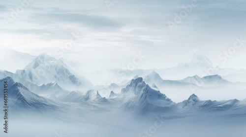 A snow-capped mountain range shrouded in mist © Textures & Patterns