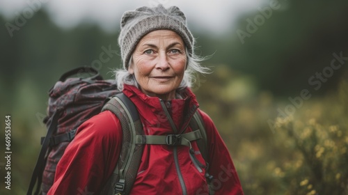 Senior Woman Conquering Challenging Trails with Hiking Club