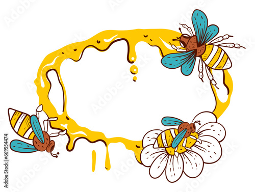 Honey bee frame border hive concept. Vector flat graphic design illustration

