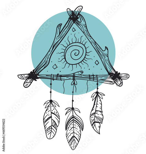 Dream catcher dreamcatcher feather boho style tribal concept. Vector flat graphic design illustration
