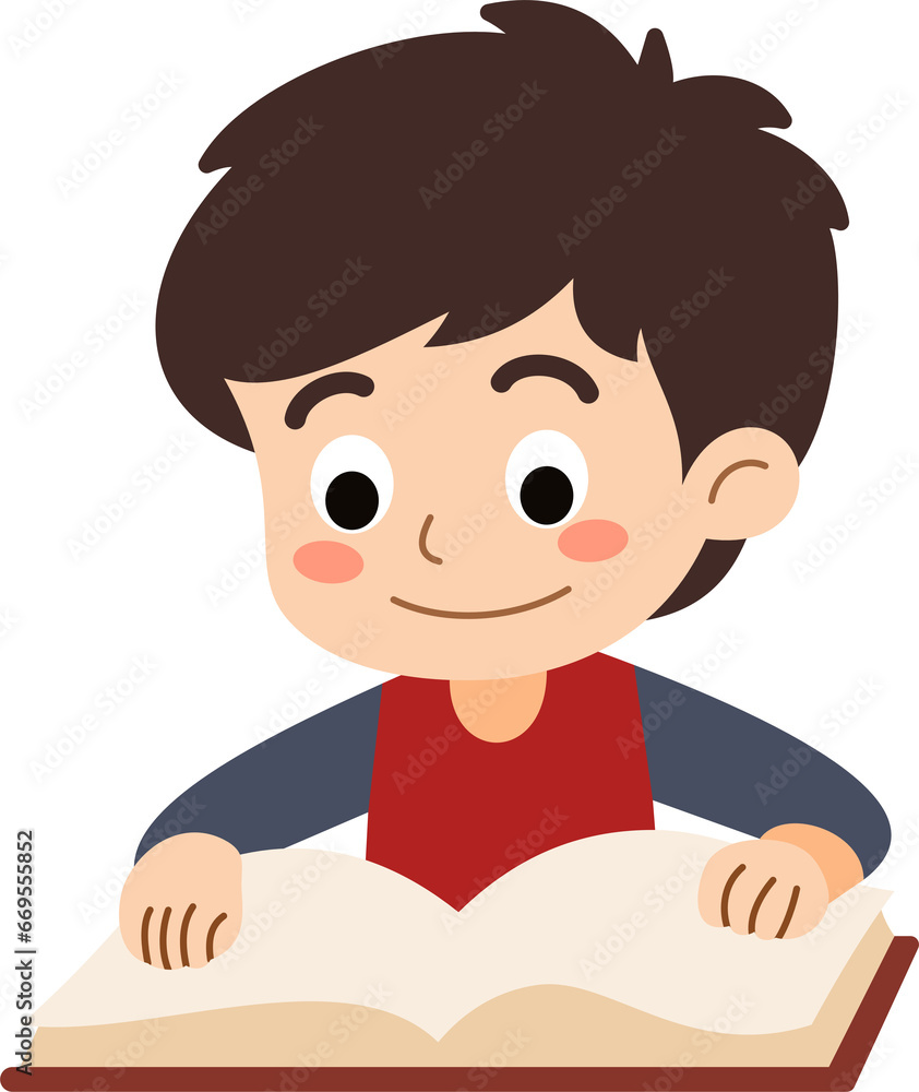 The happy boy is relaxing and enjoying reading books to study and gain knowledge. The happy boy is relaxing and enjoying reading books to study and gain knowledge.