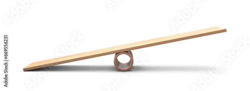 Wooden Seesaw 3d with leaning to the ground on transparent background. Leaning  on seesaw 3d render. 3d illustration