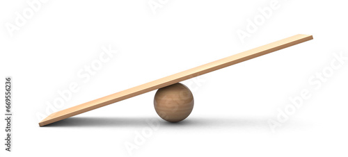 Wooden Seesaw 3d with leaning to the ground on transparent background. Leaning  on seesaw 3d render. 3d illustration