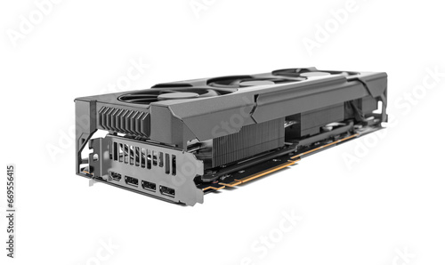 Powerful graphic video card of a personal computer isolated on a white background.