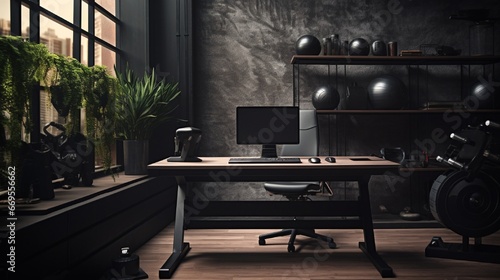 Modern Minimalist Interior with Greenery and Laptop on Desk generated by AI tool 