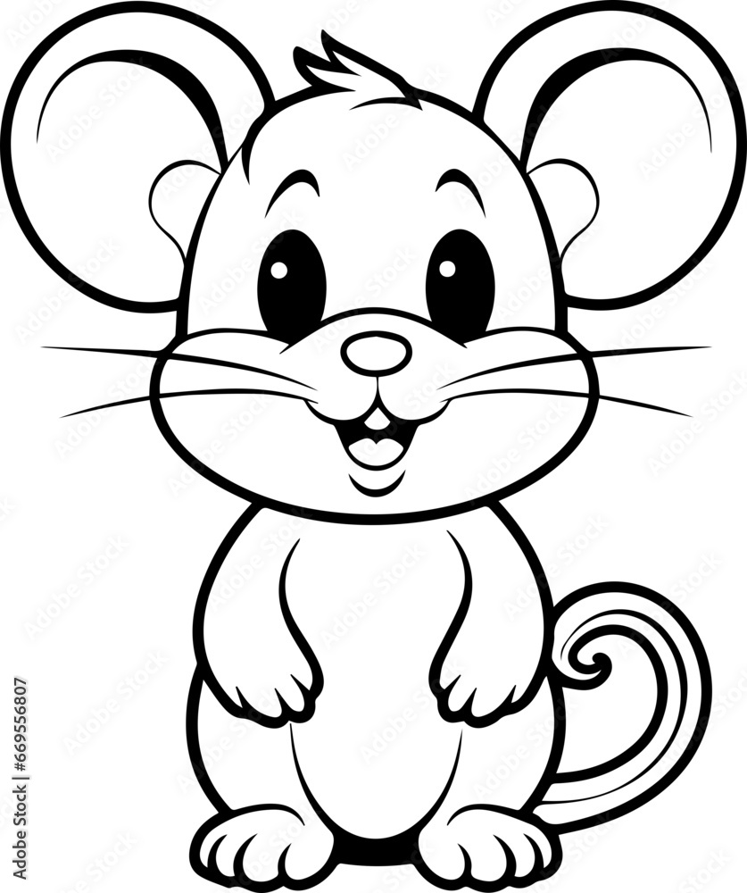 a cartoon, a cute (mouse) coloring page, black and white a cartoon, a cute (mouse) coloring page, black and white