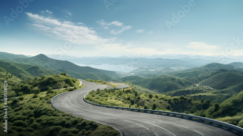 A single, winding road leading up to a hilltop, with a view of the distant horizon