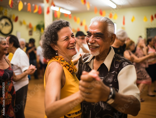 A Photo of Older Couples Enjoying a Salsa Dance Class with Younger Couples