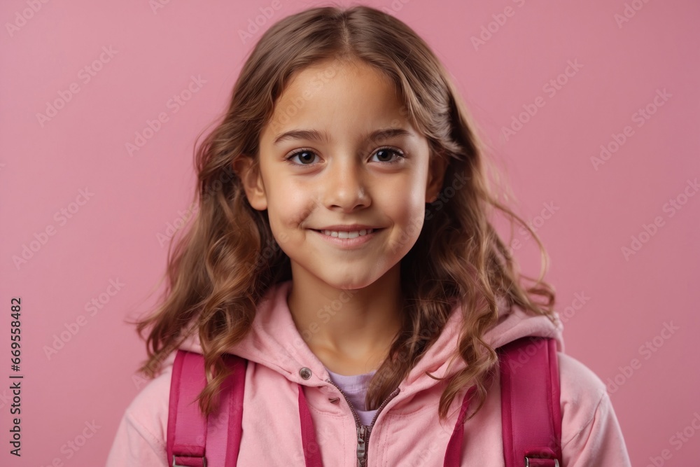 Schoolgirl in casual clothes on pink background. ai generative Schoolgirl in casual clothes on pink background. ai generative