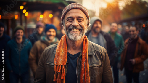 Portrait of happy smiling mature men celebrating life outside © Milan