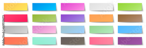 Sticky papers in different colours isolated, thin stripes of sticky post-it note paper collection stick note isolated, shaded sticky post it note paper with shadows - vector