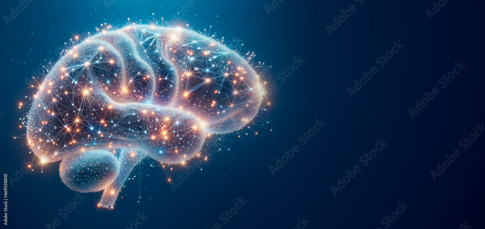 Fototapeta premium Human brain with glowing particles. Artificial intelligence concept. Generative AI