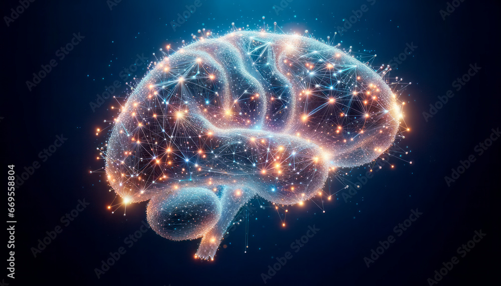 Human brain with glowing particles. Artificial intelligence concept. Generative AI Human brain with glowing particles. Artificial intelligence concept. Generative AI