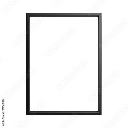 Black rectangular, verical, thin, wooden, empty, shadowless frame on transparent background
