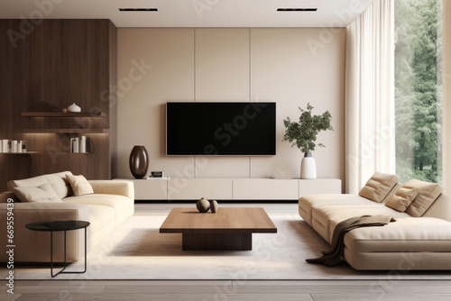 Design of modern living room. Warm and cozy composition of Scandinavian interior © bit24