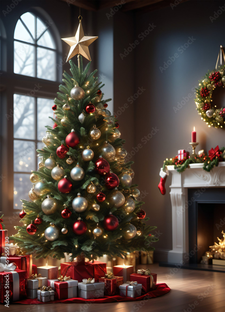 Decorated Christmas tree photo background