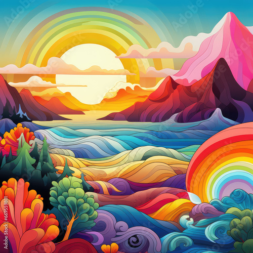 sea nad sun landscape with rainbow