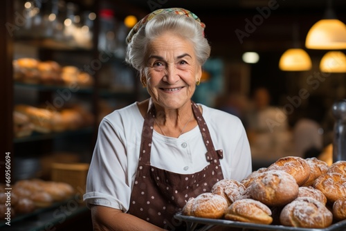 Grandmother working in bakery.