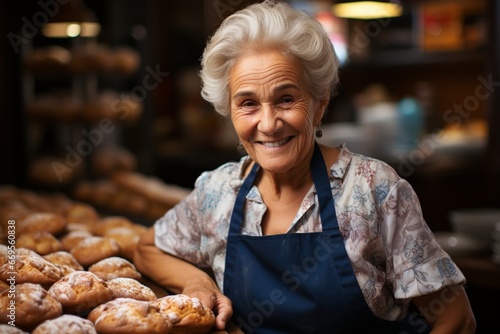 Grandmother working in bakery.