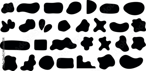 Black blob shapes, abstract organic forms, vector illustration. Modern blob shape design elements isolated on white background. Unique, artistic, creative, trendy, stylish, versatile photo