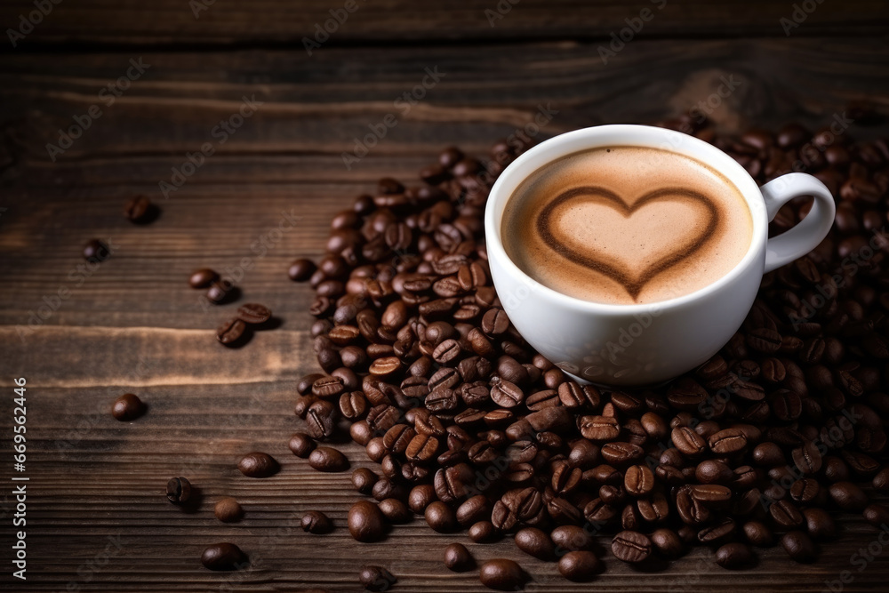 fresh coffee with latte art on wooden table. AI Generated fresh coffee with latte art on wooden table. AI Generated
