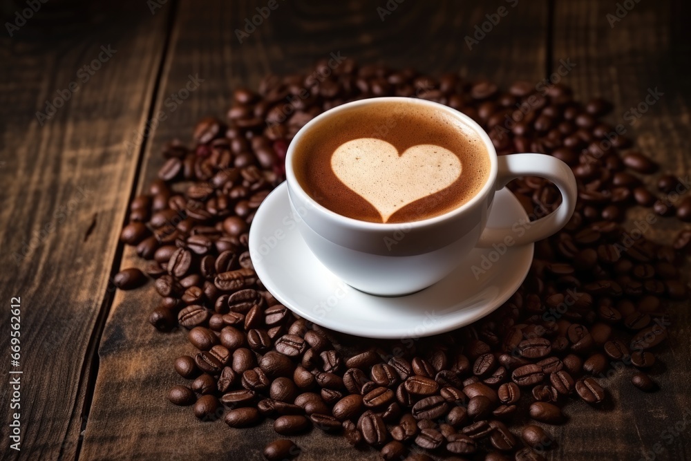 fresh coffee with latte art on wooden table. AI Generated fresh coffee with latte art on wooden table. AI Generated