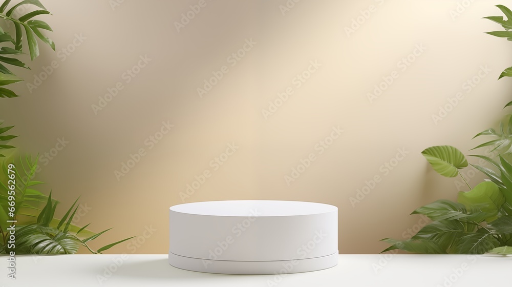 glossy round podium on table counter with natural light 3d podium on light nature color background, ai generated glossy round podium on table counter with natural light 3d podium on light nature color background, ai generated