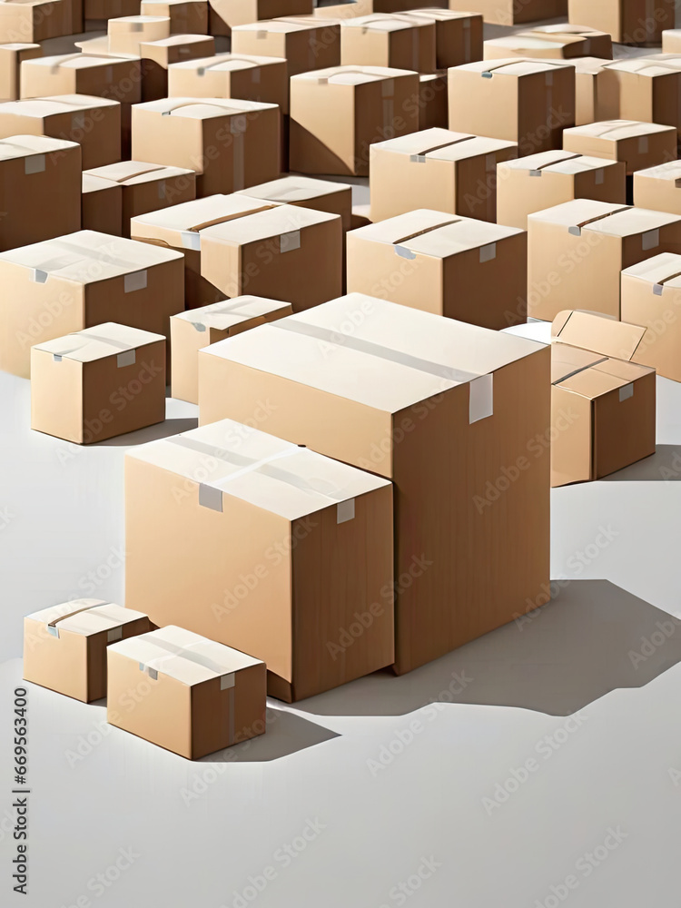 Fototapeta premium Illustrated Image of Different Sized Cardboard Boxes