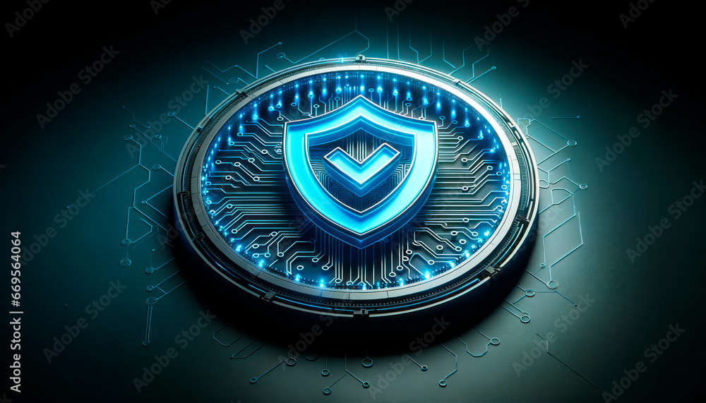 Naklejka premium Cyber security concept. Shield with cyber security symbol. Generative AI