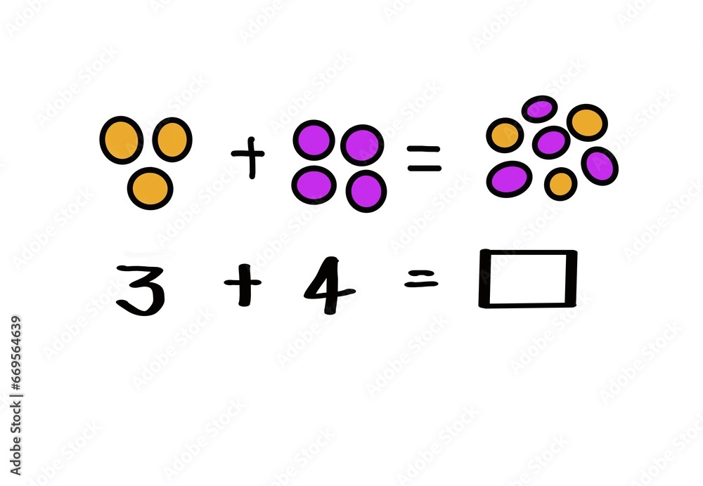 Numbers plus with drawing colorful stones to represent numbers for