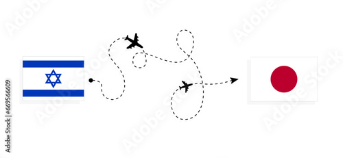 Flight and travel from Israel to Japan by passenger airplane Travel concept