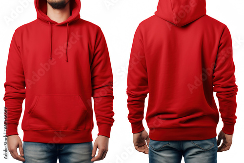 Blank red male long sleeve hoodie for design mock up photo