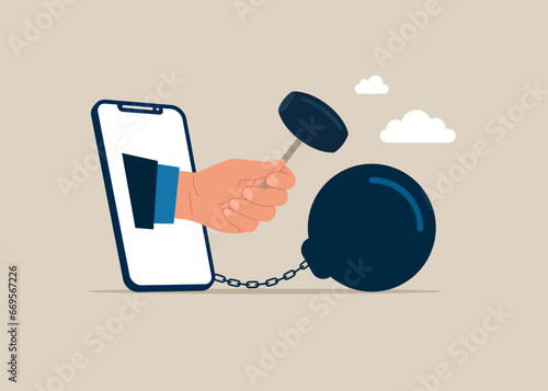Break free bad smartphone habits for freedom. Vector illustration 