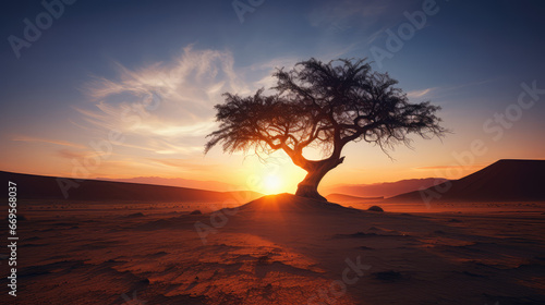 Tree of life with and sunset in the desert