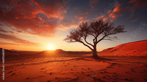 Tree of life with and sunset in the desert
