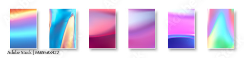 Set of colorful hologram paper card. Abstract holographic wavy gradient mesh color backgrounds. © Vjom