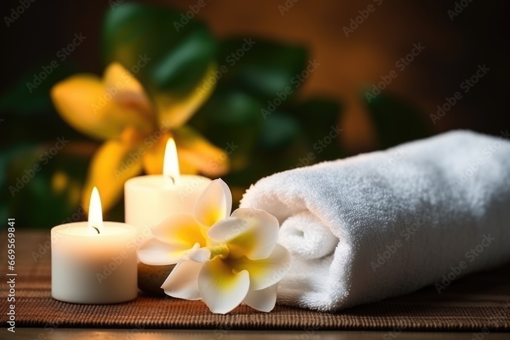 Beautiful spa composition on massage table. AI Generated