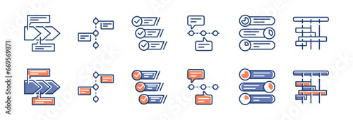 workflow project roadmap task timeline icon set business startup scheme progress management vector illustration for web and app