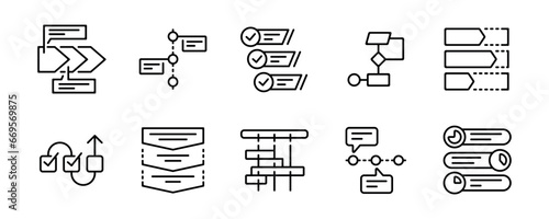 business workflow diagram roadmap progress icon set project management scheme flow timeline diagram presentation vector outline illustration for web and app