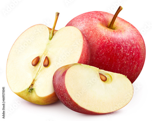 Red apple clipping path. Organic fresh apple isolated on white. Apple full depth of field