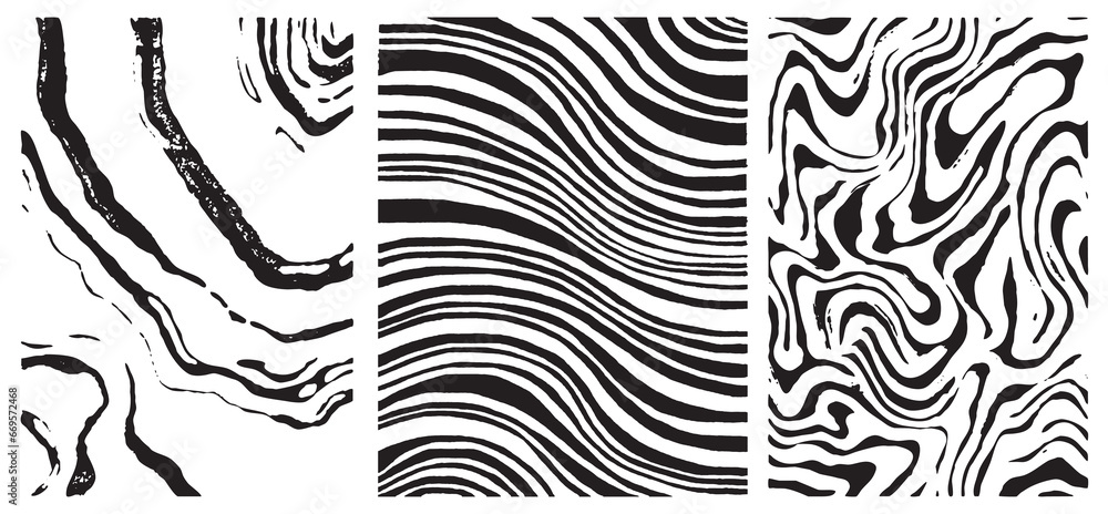 Set of patterns. Stripe Wavy Line Background. Painted brush lines horizontal, chaotic, parallel pattern. Textured Repeat Pattern. Abstract Hand Drawing. Textile Print. Modern Trendy Monochrome.