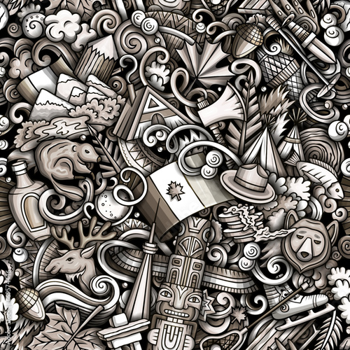 Cartoon doodles Canada seamless pattern