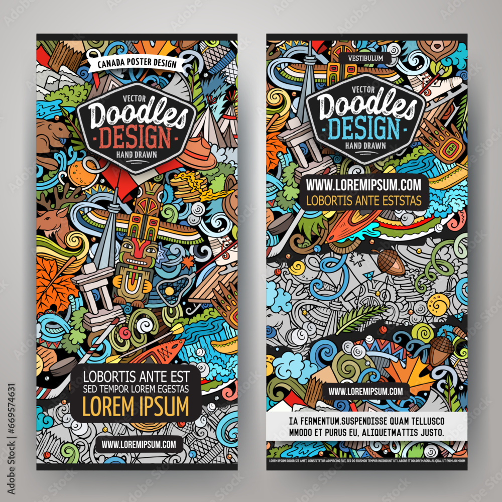 Obraz premium Cartoon vector doodle set of Canada banners templates
