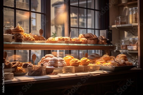 Bakery shop with pastries on display