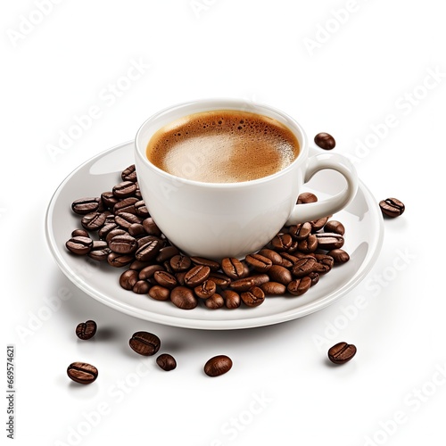 Cup of coffee and bean on white table background.Generative AI 