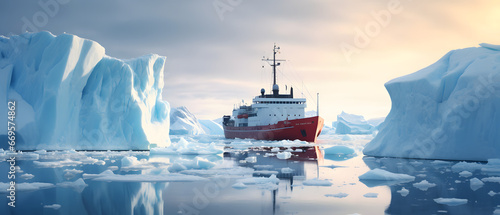  icebreaker sailing through the Arctic Sea
