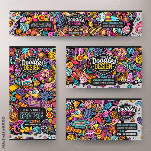 Cartoon vector doodle set of Candies corporate identity templates