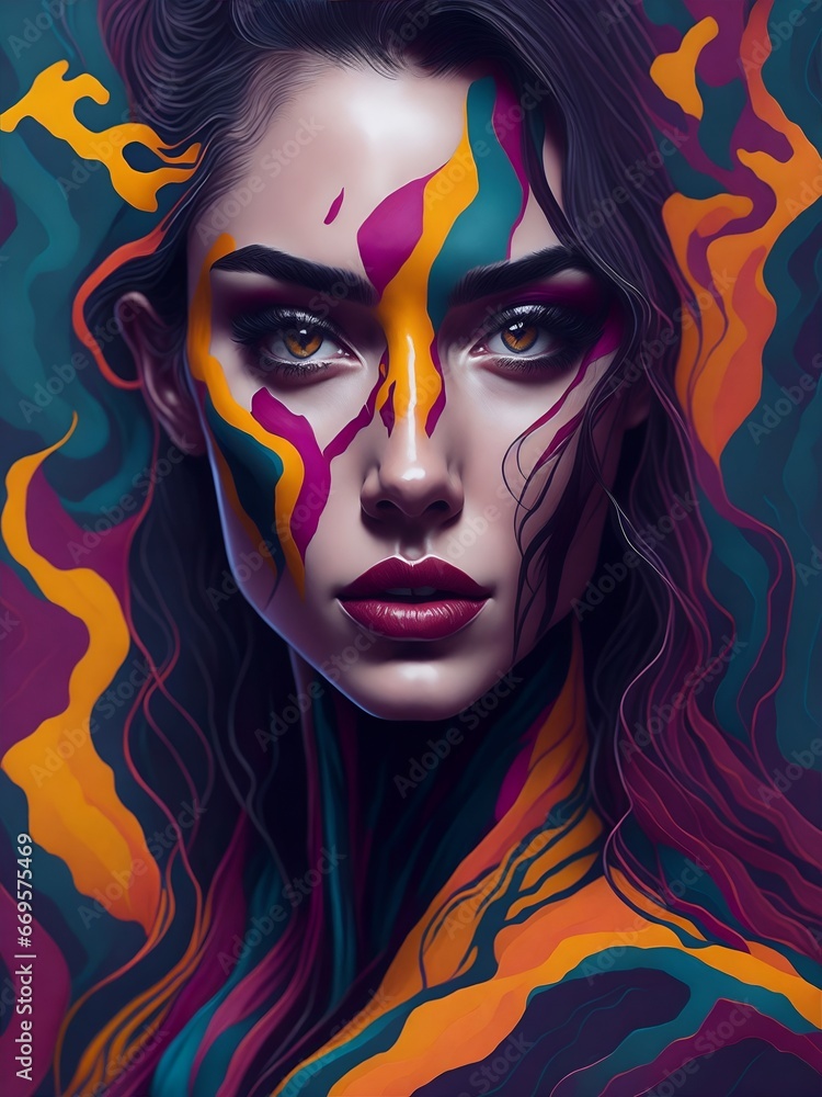Colorful Illustration of a beautiful womans face