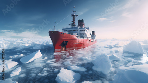  icebreaker sailing through the Arctic Sea