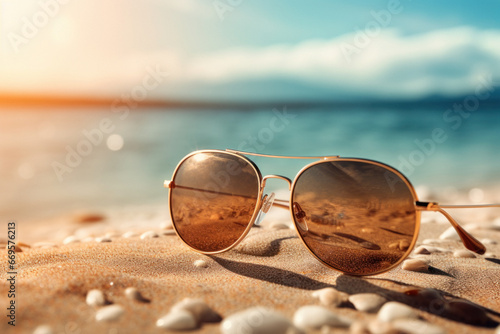 Wallpaper Mural Sunglasses and Serene Waves a Beach with Ocean View Torontodigital.ca